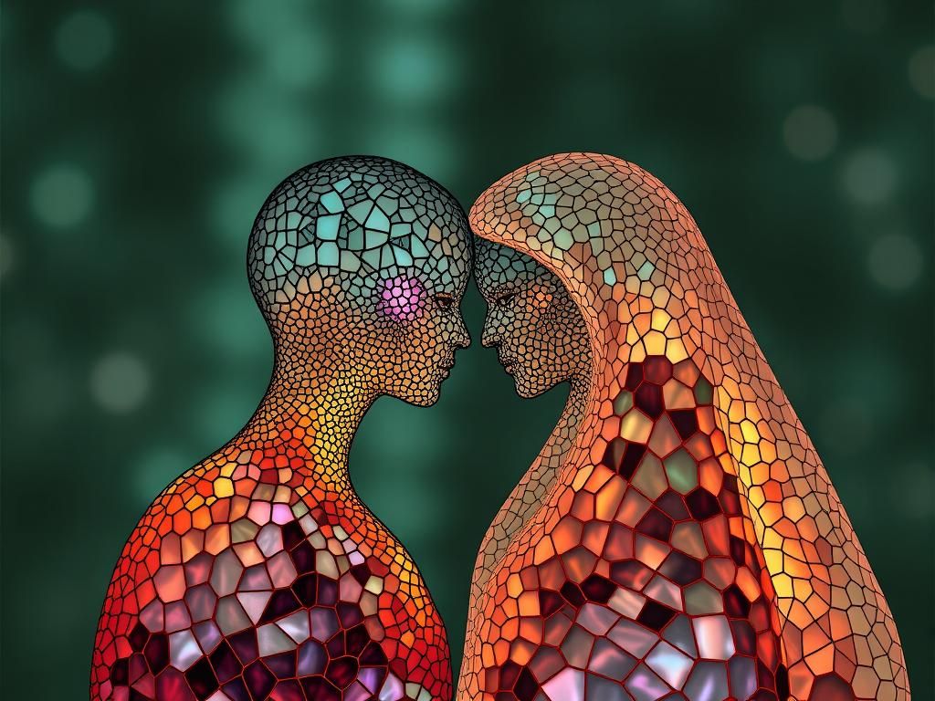 Entwined Figures in Abalone Gradient Art