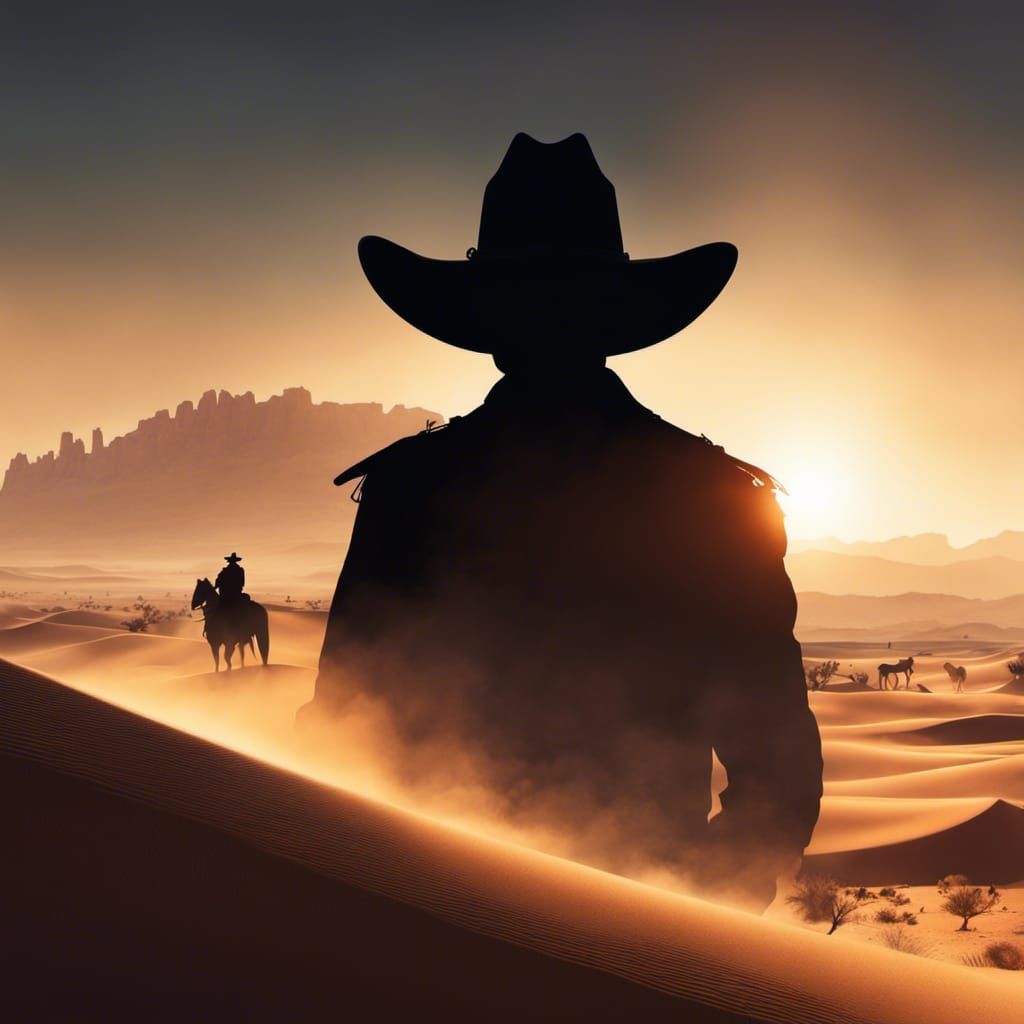 Cowboy Silhouette Double Exposure Desert Landscape Art