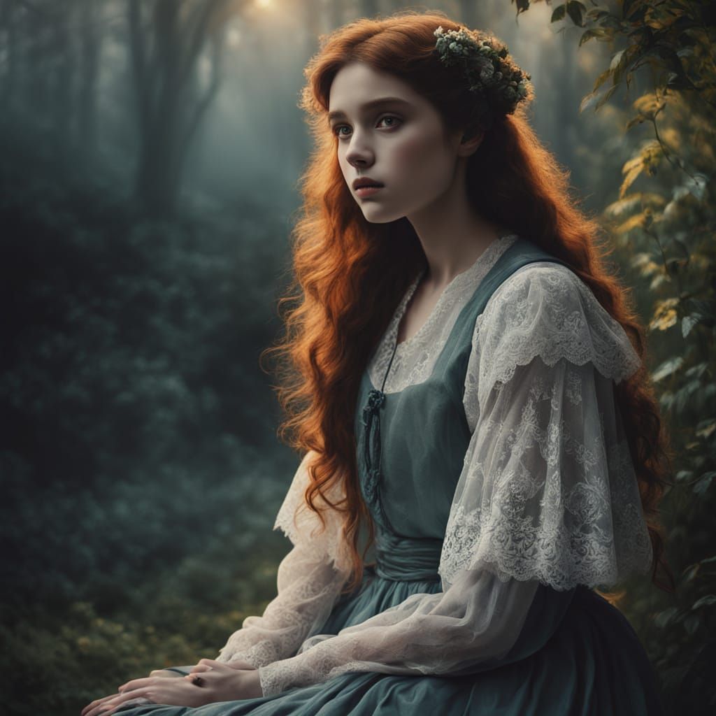 Ethereal Woman in Moonlit Garden