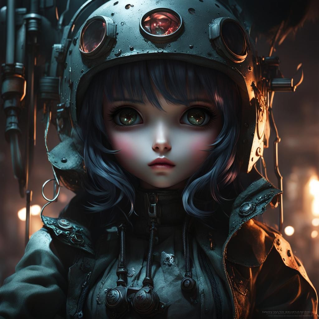 Kawaii Doll in Sewer, Detailed Digital Art