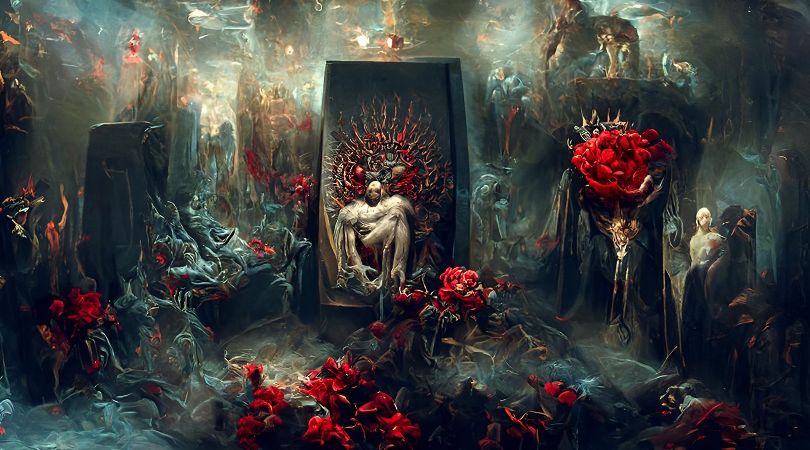Lucifer Enthroned in Hell Garden: Digital Matte Painting