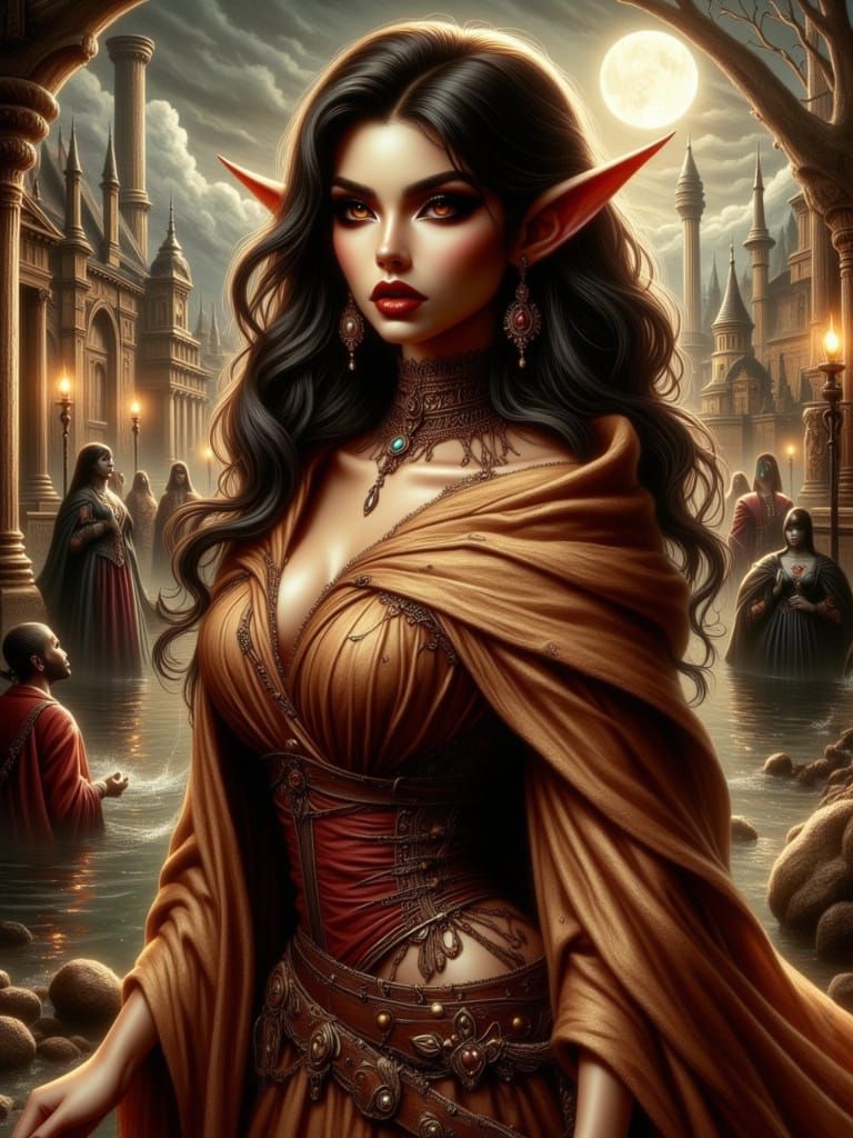 Elven Enchantress in Ancient City