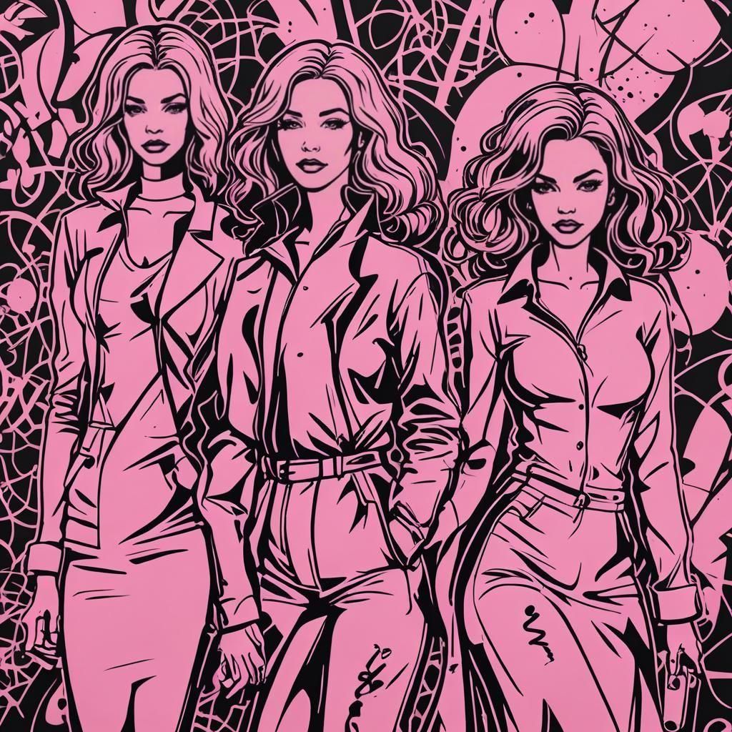 Pink Ladies Graffiti Art in Pink and Black