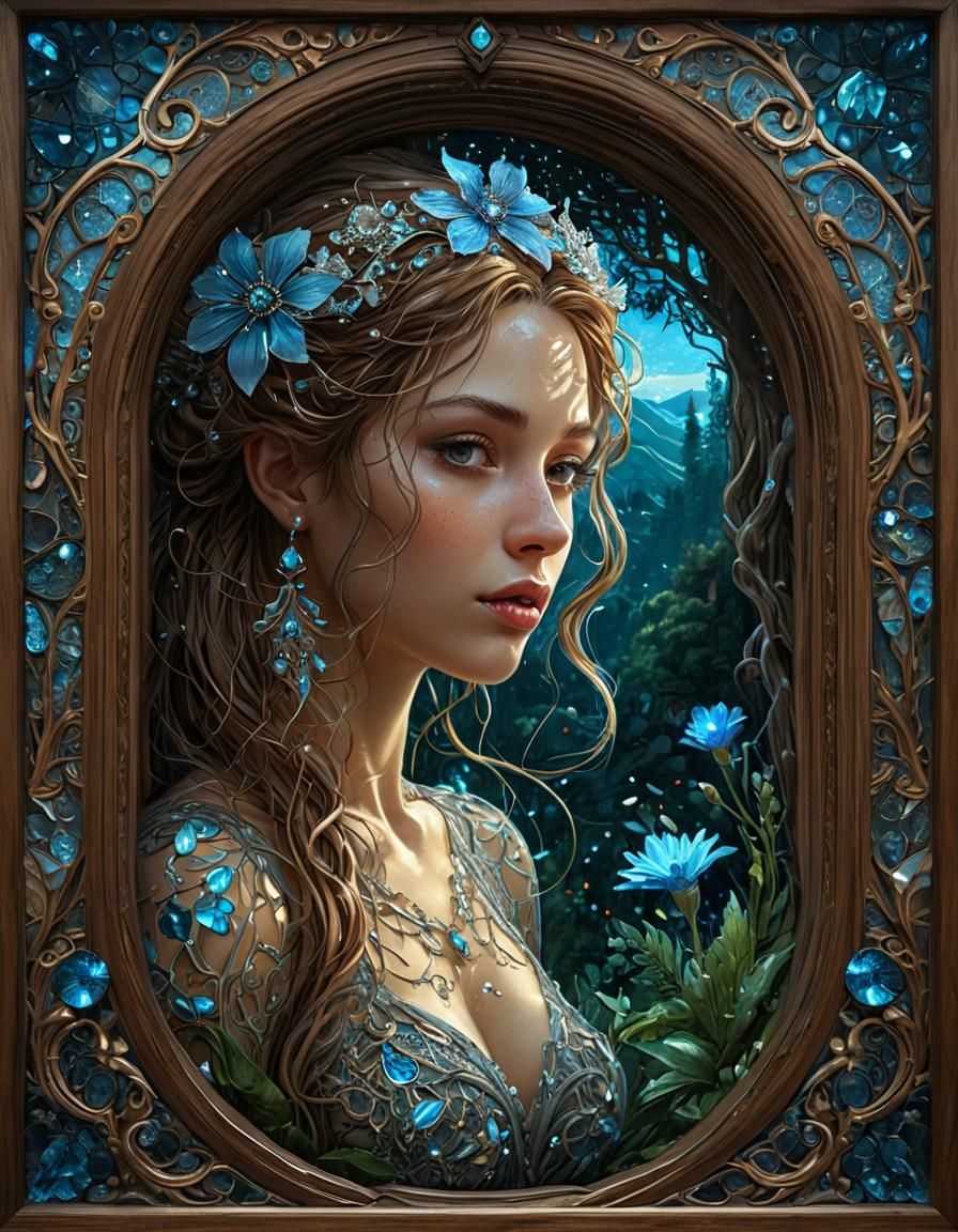 Bioluminescent Flowers in a Reflective Forest Dreamscape