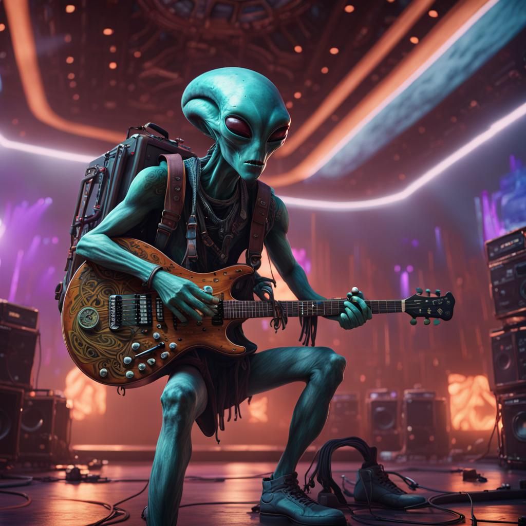 Alien Roadie Transports Music Gear: Digital Art