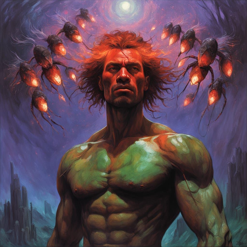 Ginger Scout with Ruby in Beksiński Style