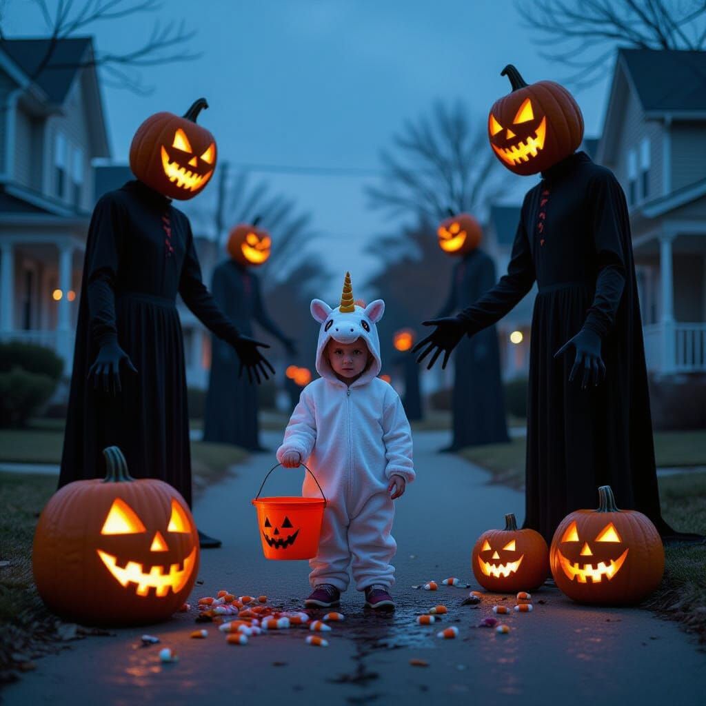 Creepy Halloween Street with Sinister Figures