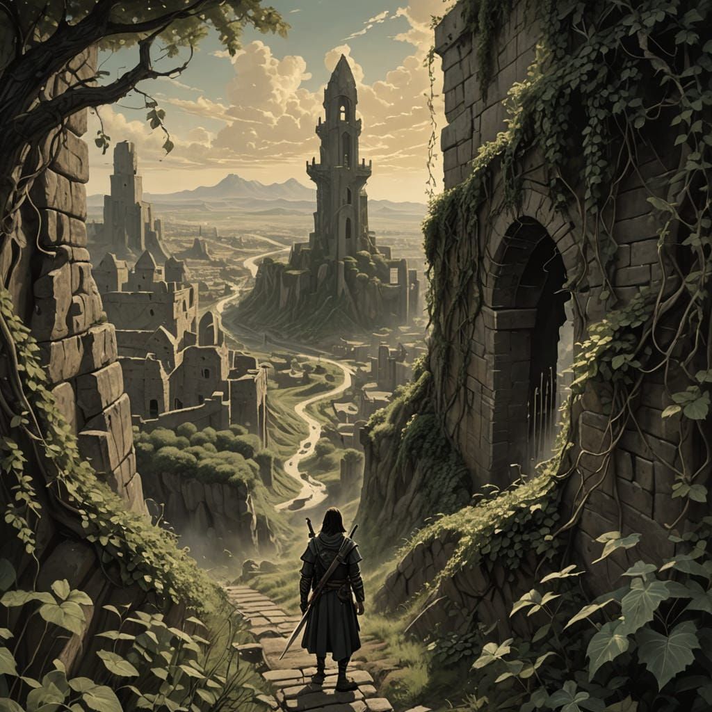 Mystical Sword in Ancient Wall: Oil Painting