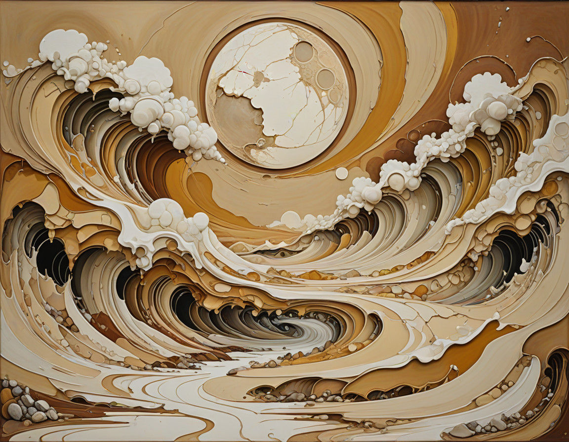 Ethereal Moonrise Over Dreamy, Textured Waves