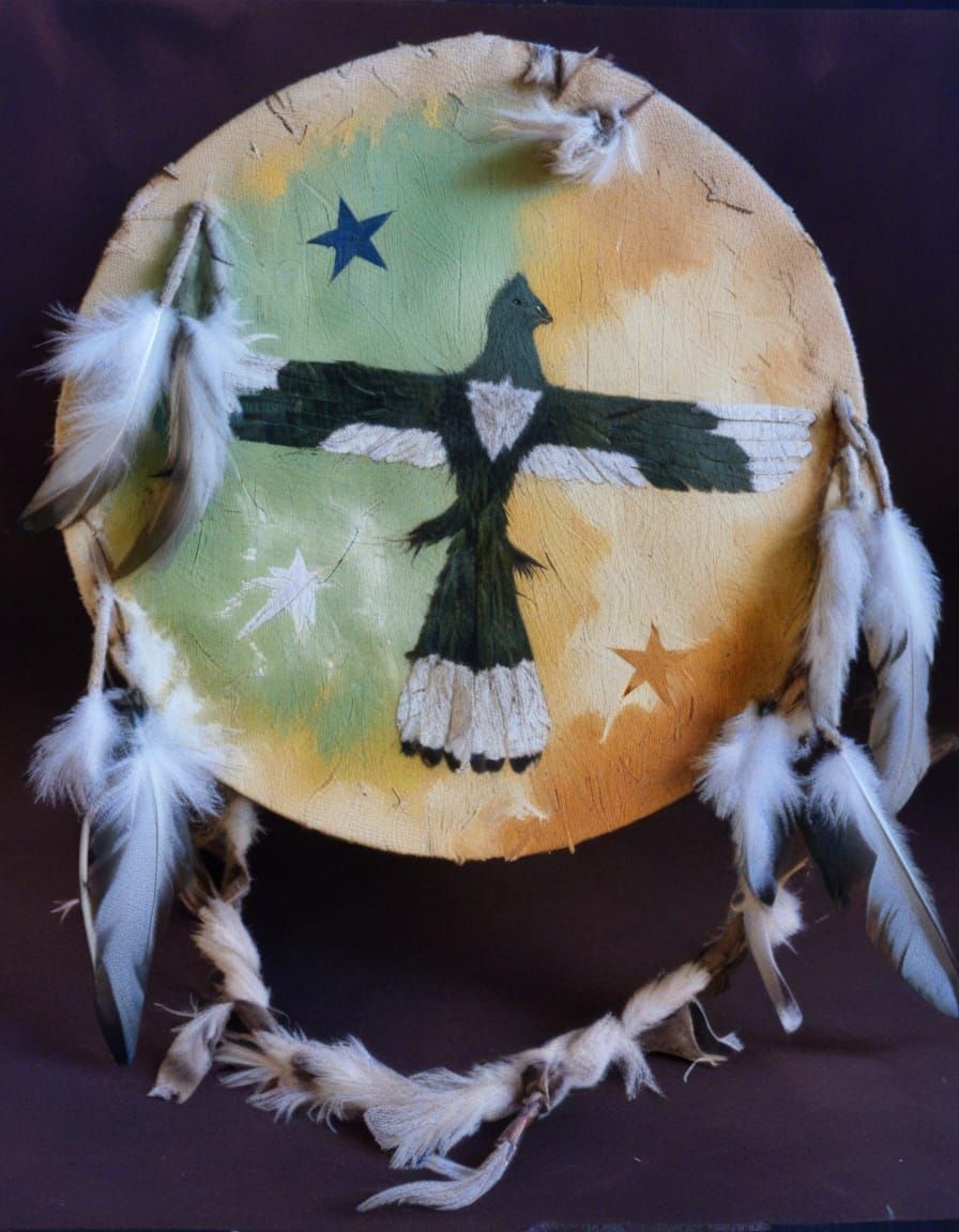 Traditional Native American Warshield with Eagle and Lightni...