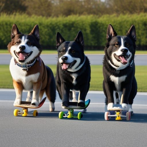Adorable Dogs Skateboarding with Joyful Energy