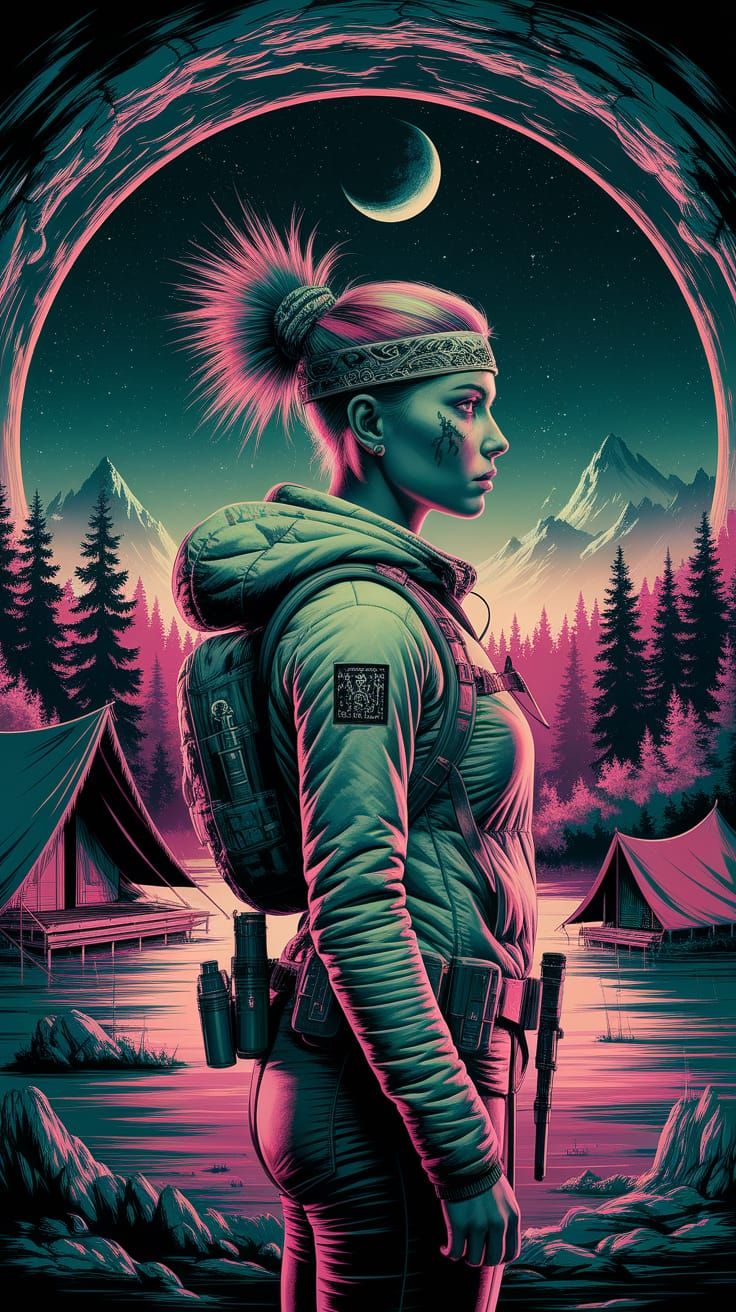 Lady in Cyberpunk Attire: Impasto Oil Painting