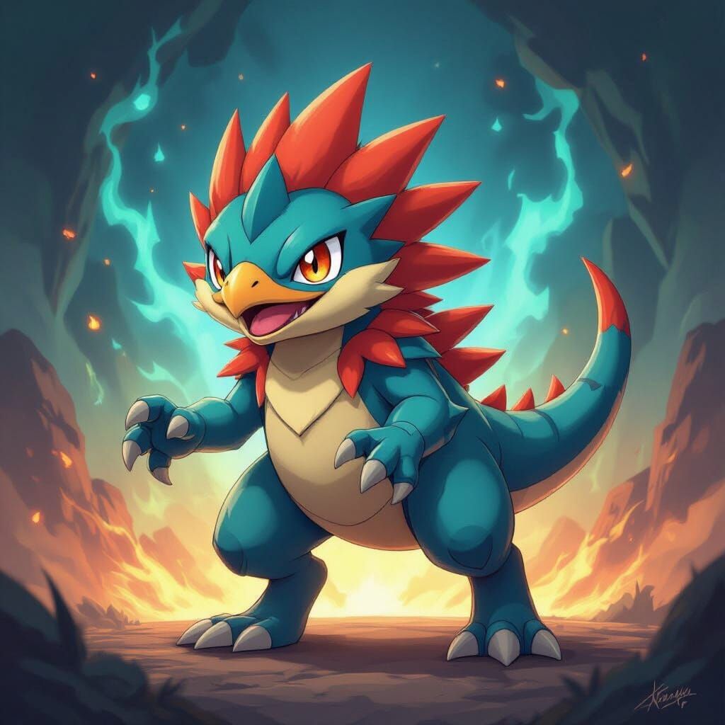 Pokemon Raptor Hybrid Digital Painting with Elemental Effect...