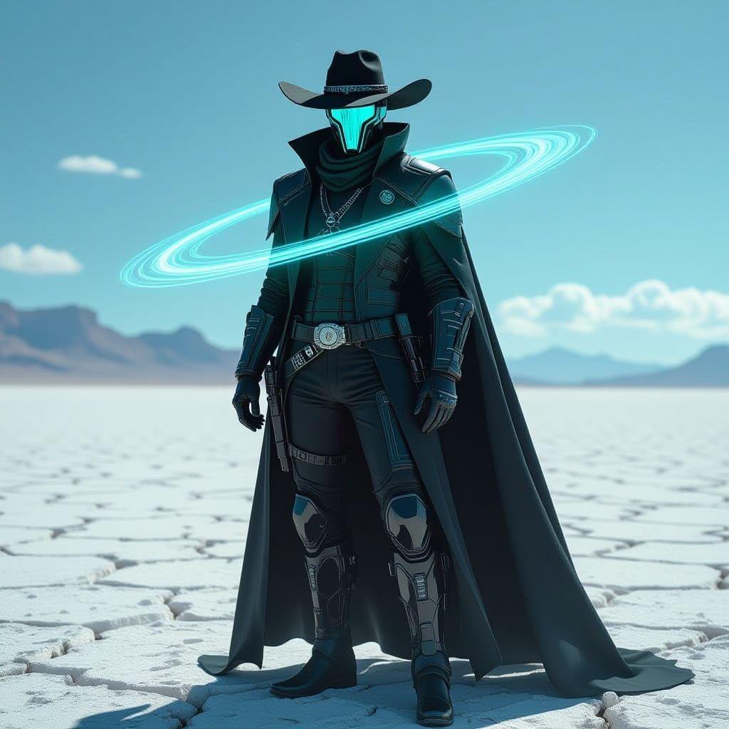 Cyberpunk Cowboy on Salt Flat in Matte Black