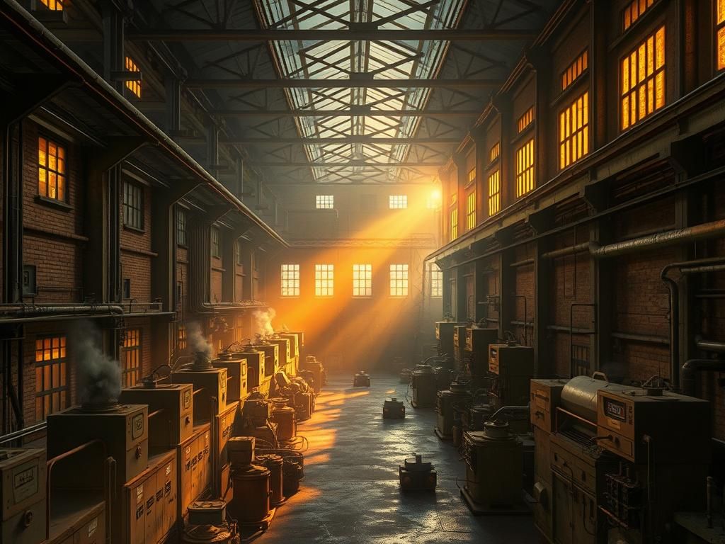 Industrial Factory at Dusk in Atmospheric Style