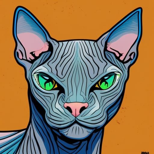 Sphynx Cat in Dan Mumford Style