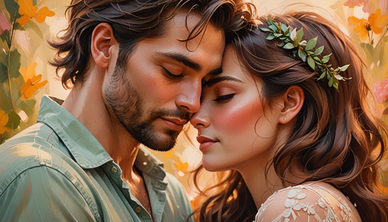 Embracing Couple in Whimsical Digital Painting