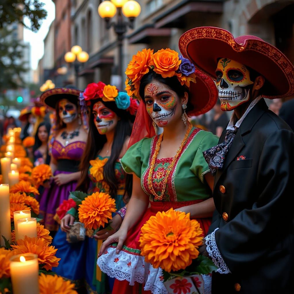Day of the Dead Celebration in Trompe L'oeil Style