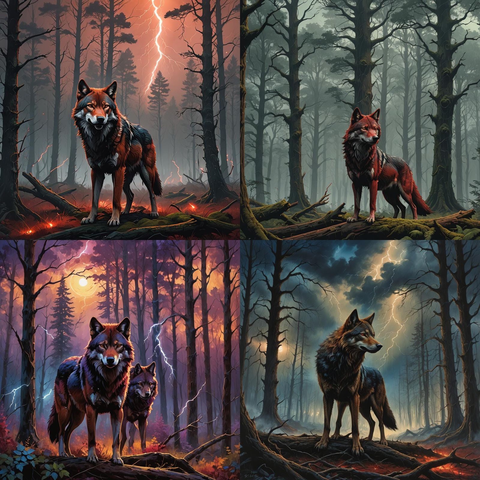Red Wolf in Lightning Storm: Fantasy Concept Art