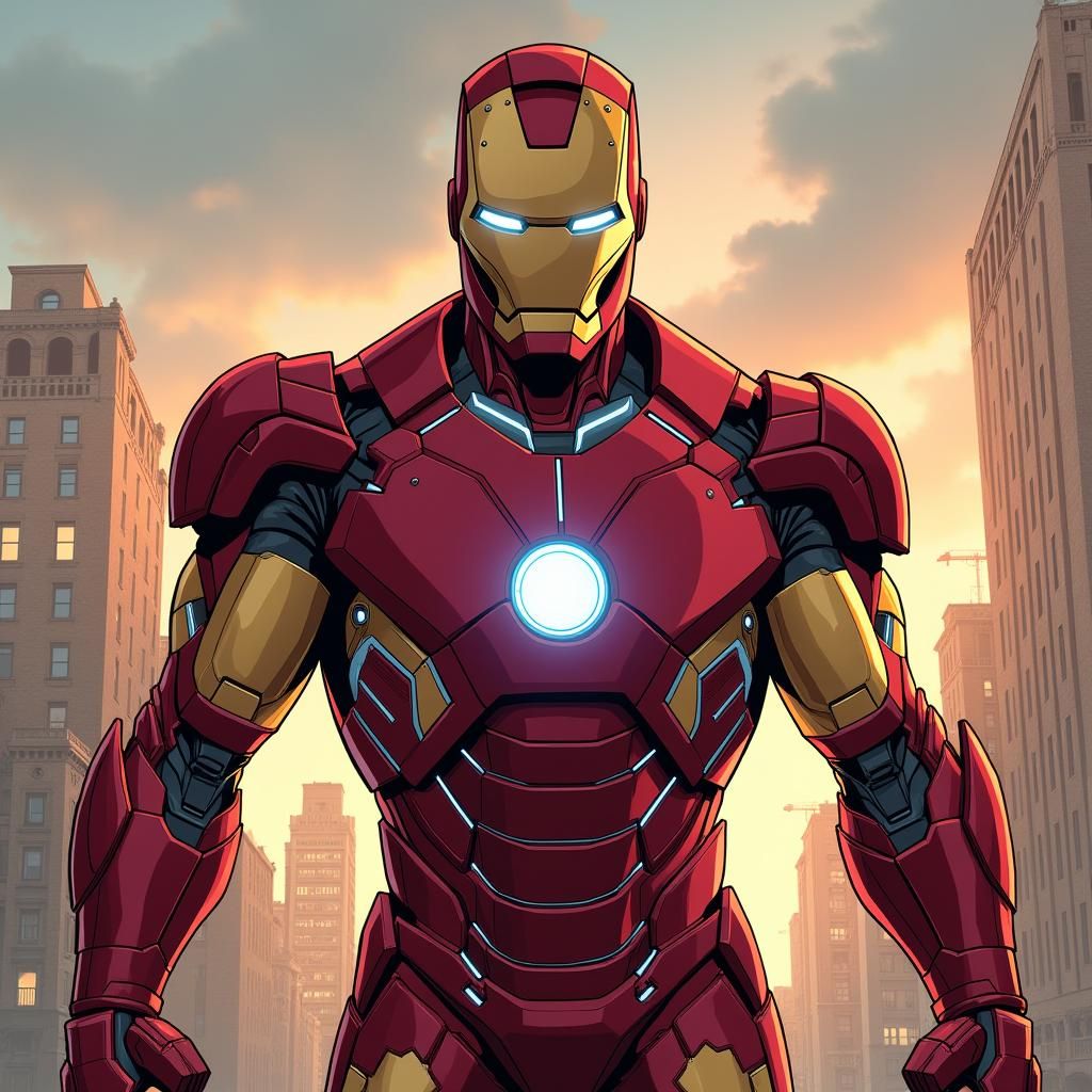 Iron Man in Heroic Pose: Comic Book Art