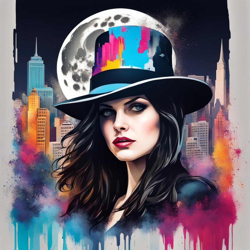 Double Exposure of Zatanna in Graffiti Art Style