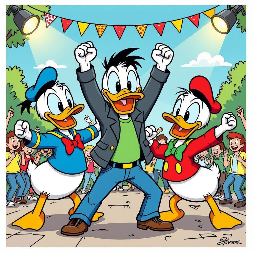 Huey, Dewey, and Louie Moshing in Comic Style
