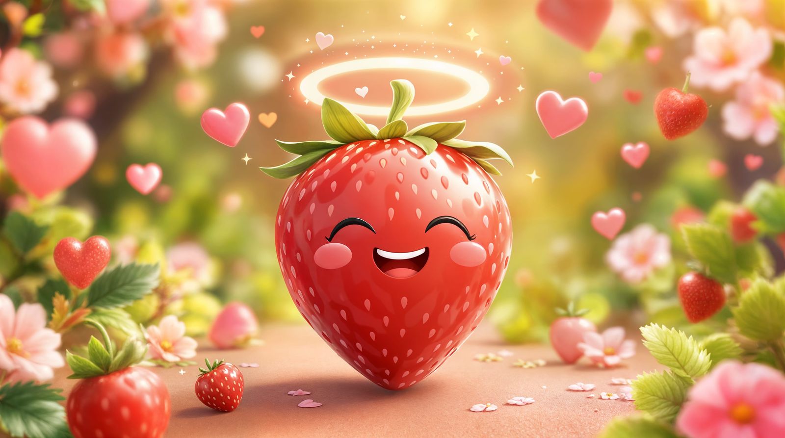 Surreal Strawberry Portrait in Whimsical Valentine's Style