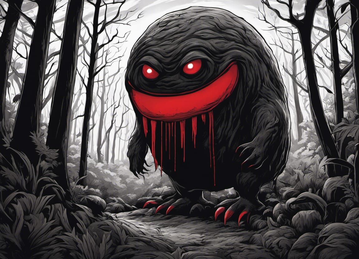 Cartoon Blob Monster in Creepy Woods