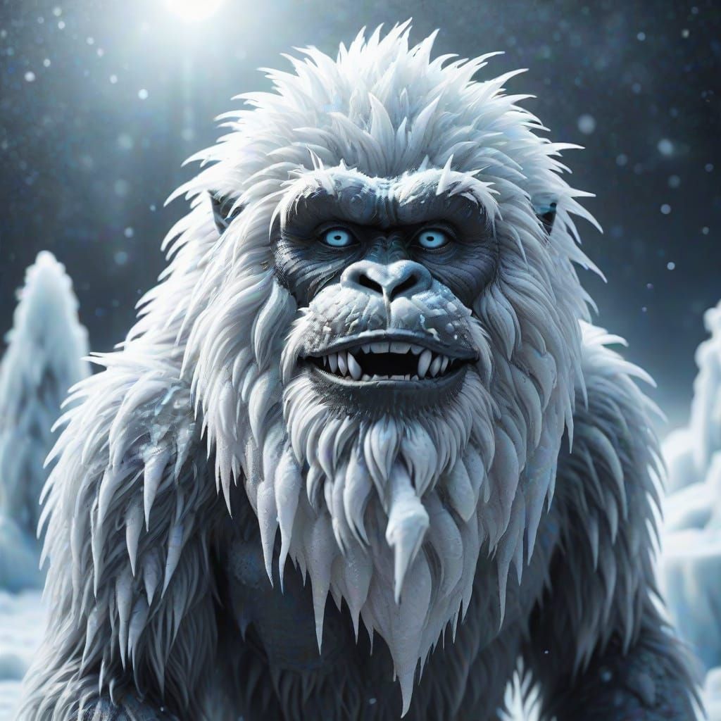 Monochrome Yeti on Sparkling Ice - Macro Photography