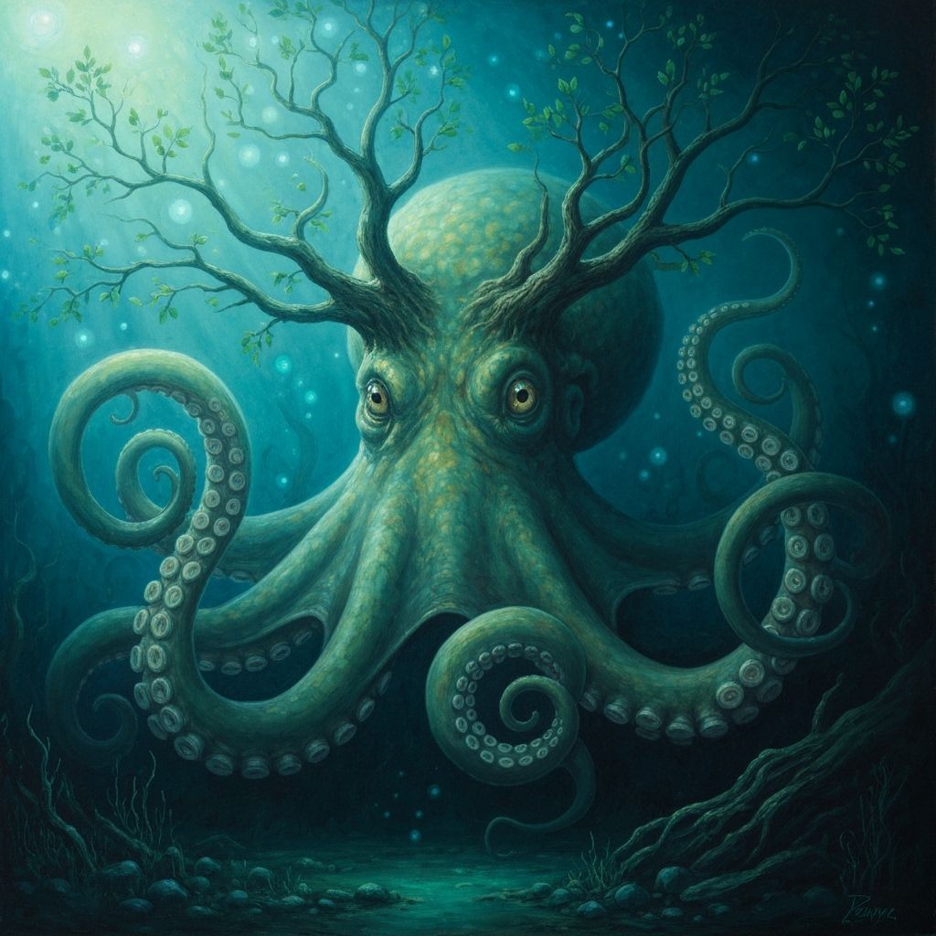 Surreal Octopus-Tree Hybrid in Ethereal Light