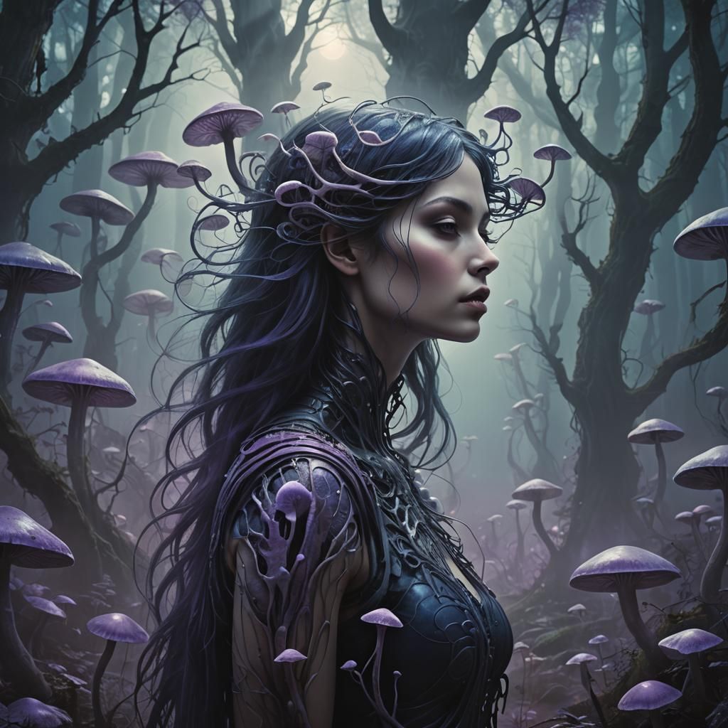 Mystical Forest Woman in Dark Fantasy Style
