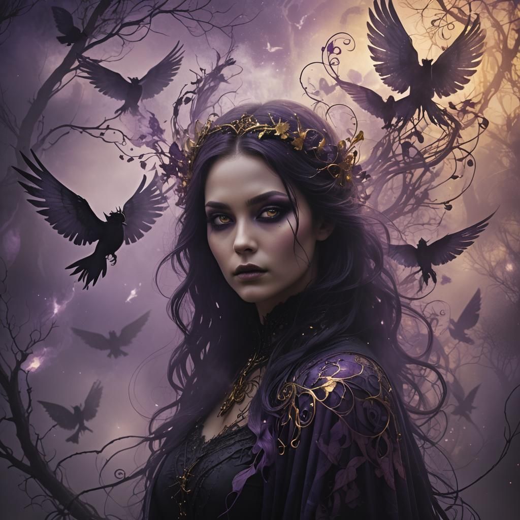 Gothic Silhouette with Fantasy Overlay in Digital Art