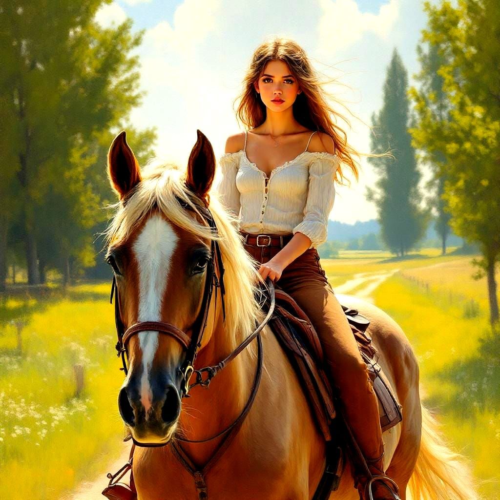 Girl on Horseback in Summer Light