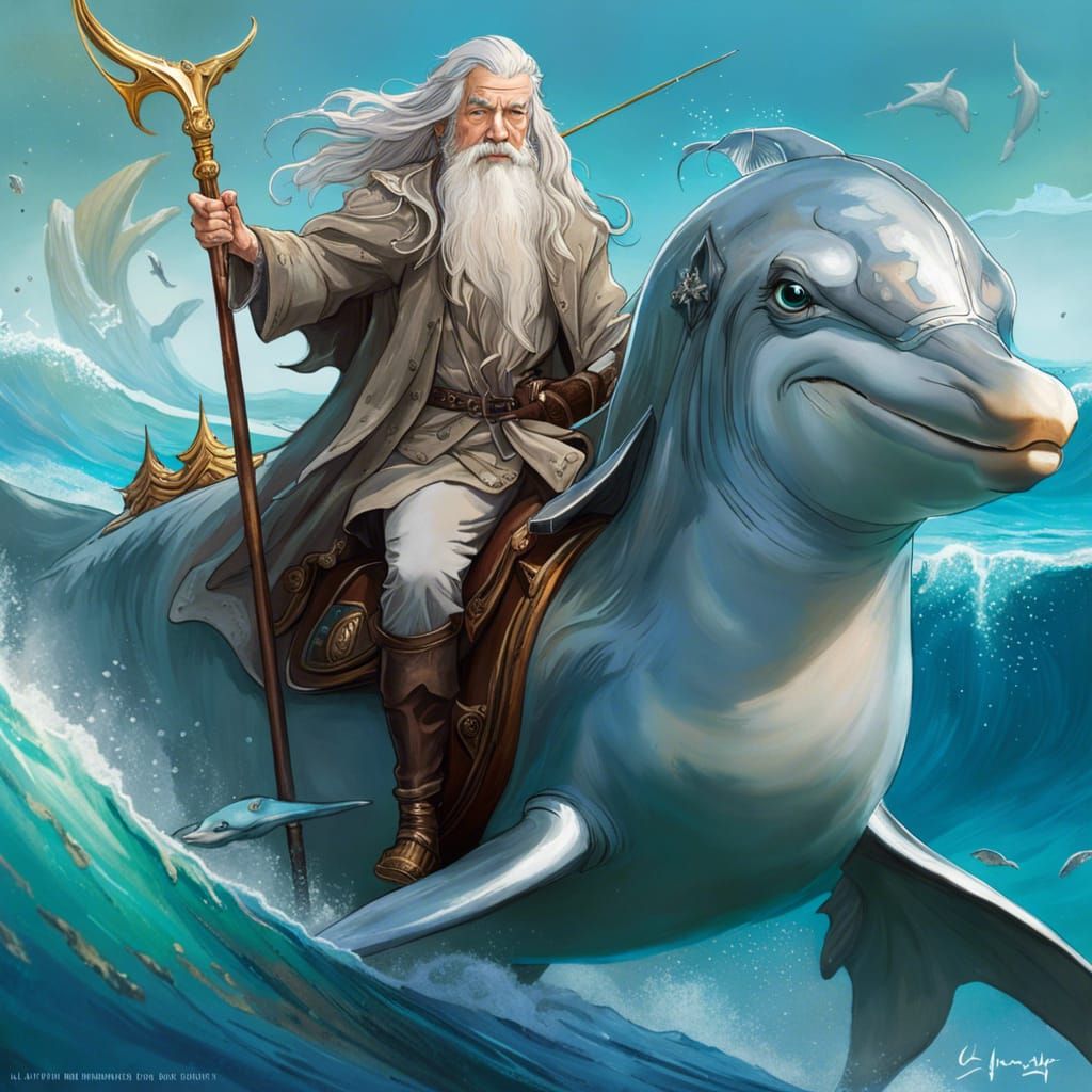 Gandalf Rides a Dolphin: Digital Art Portrait