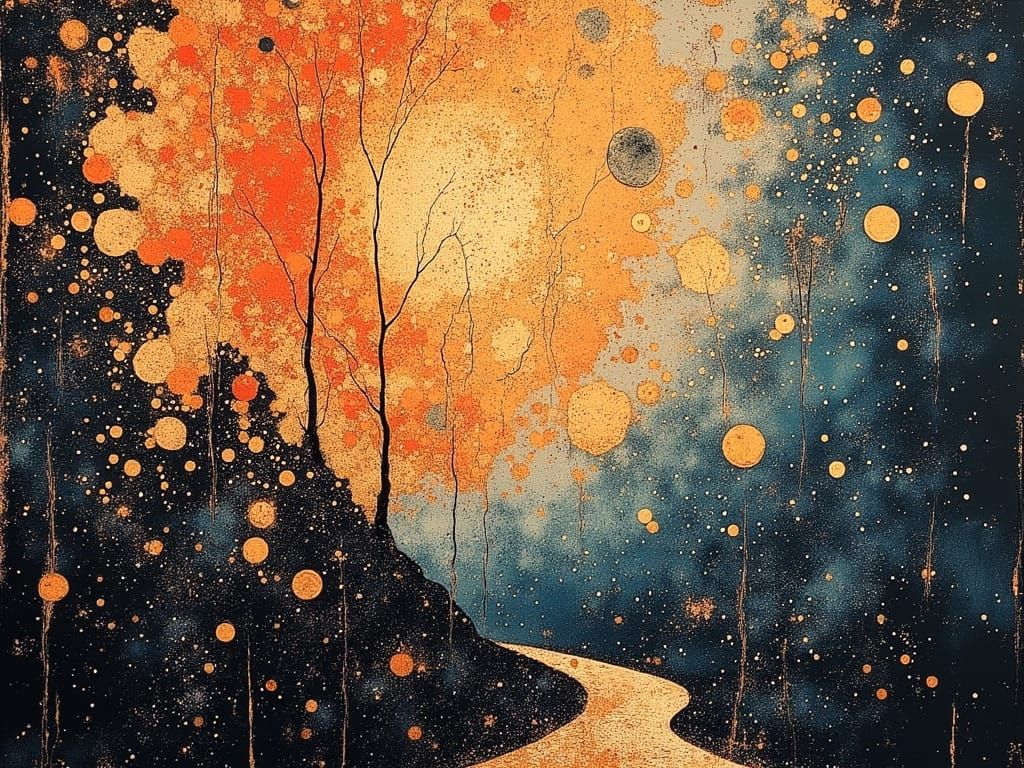 Celestial Conflict in Cubist Expressionist Style