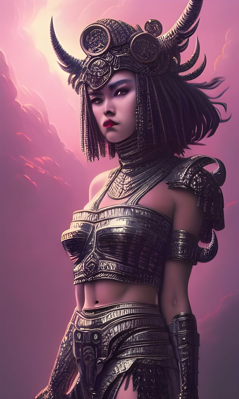 Vaporwave 80s Warrior Woman in Ornate Armor