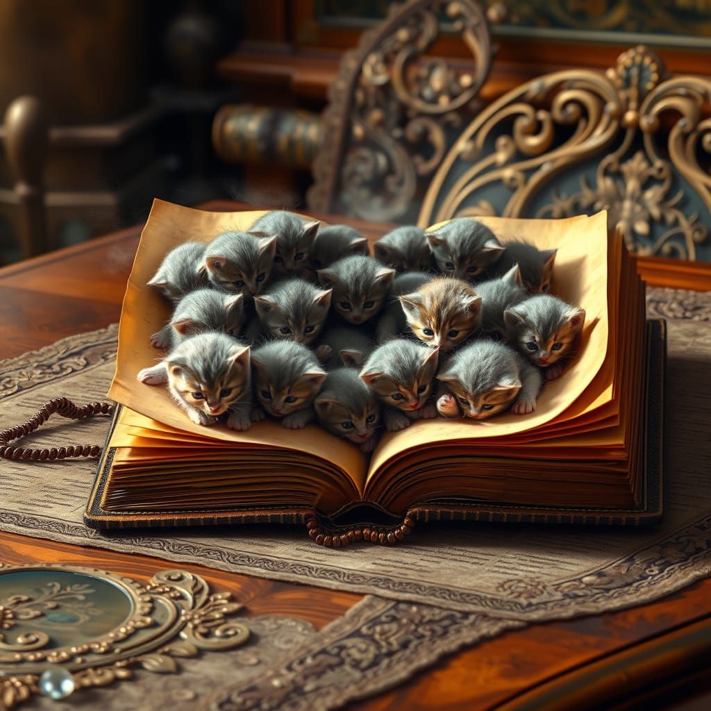 Whimsical Feline Fantasy in Golden Filigree