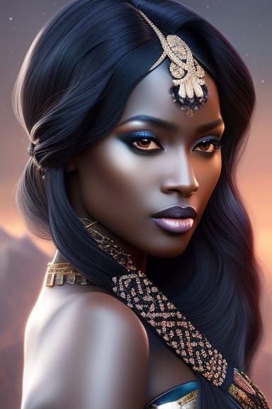 Ethereal Fantasy: Beautiful African Woman in Oil Painting