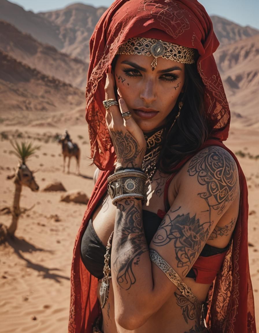 Arabian Assassin in Morocco Desert, Cinematic Still