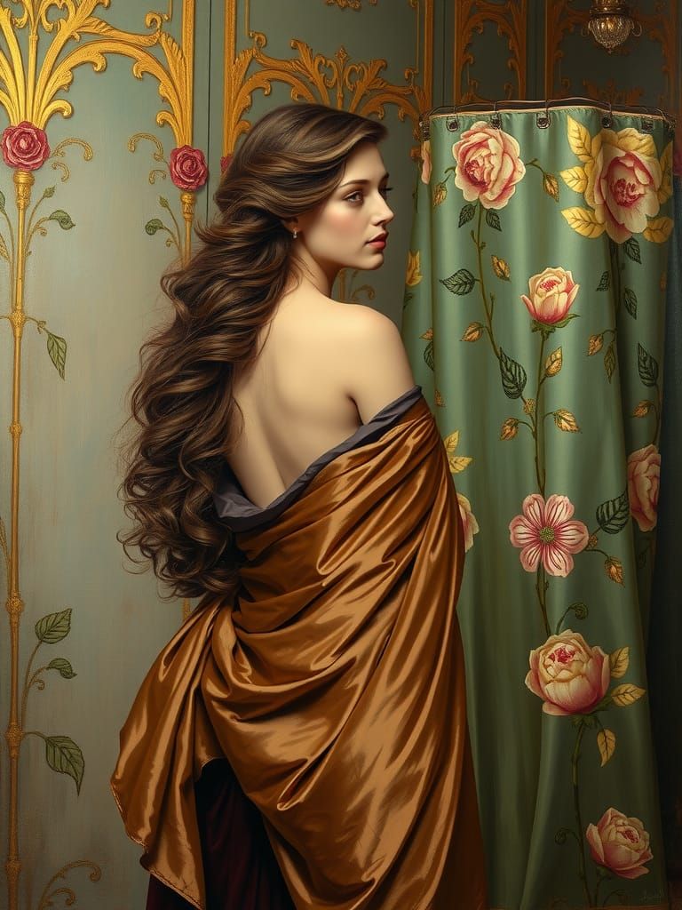 Aesthetic Oil Painting of Woman in Silk
