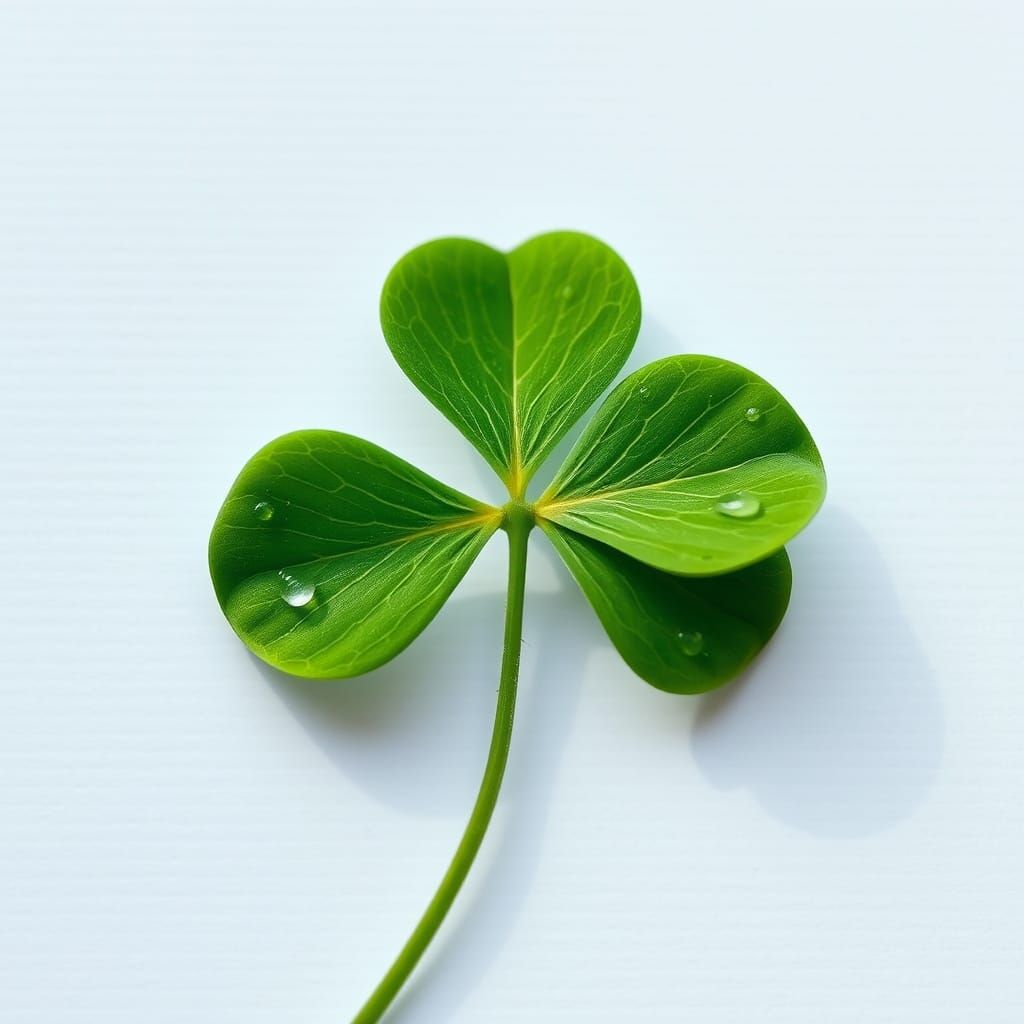 Delicate Four-Leaf Clover in Vivid Green with Water Drops