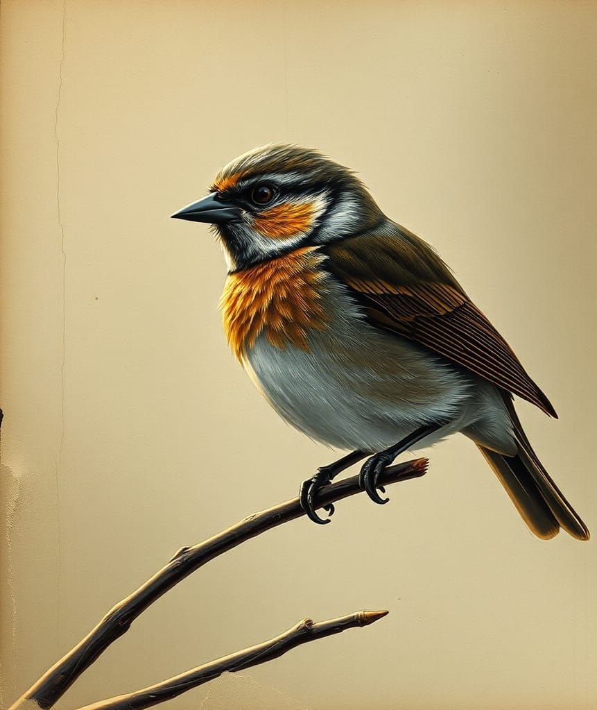 Sparrow on Branch: Vintage Postcard Art