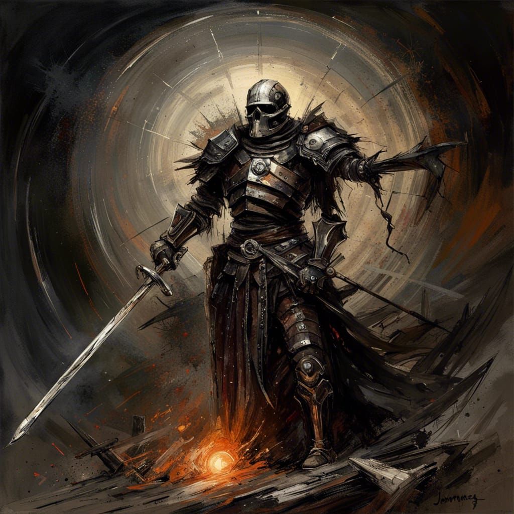 Skeleton Knight with Runed Sword Under Dark Eclipse