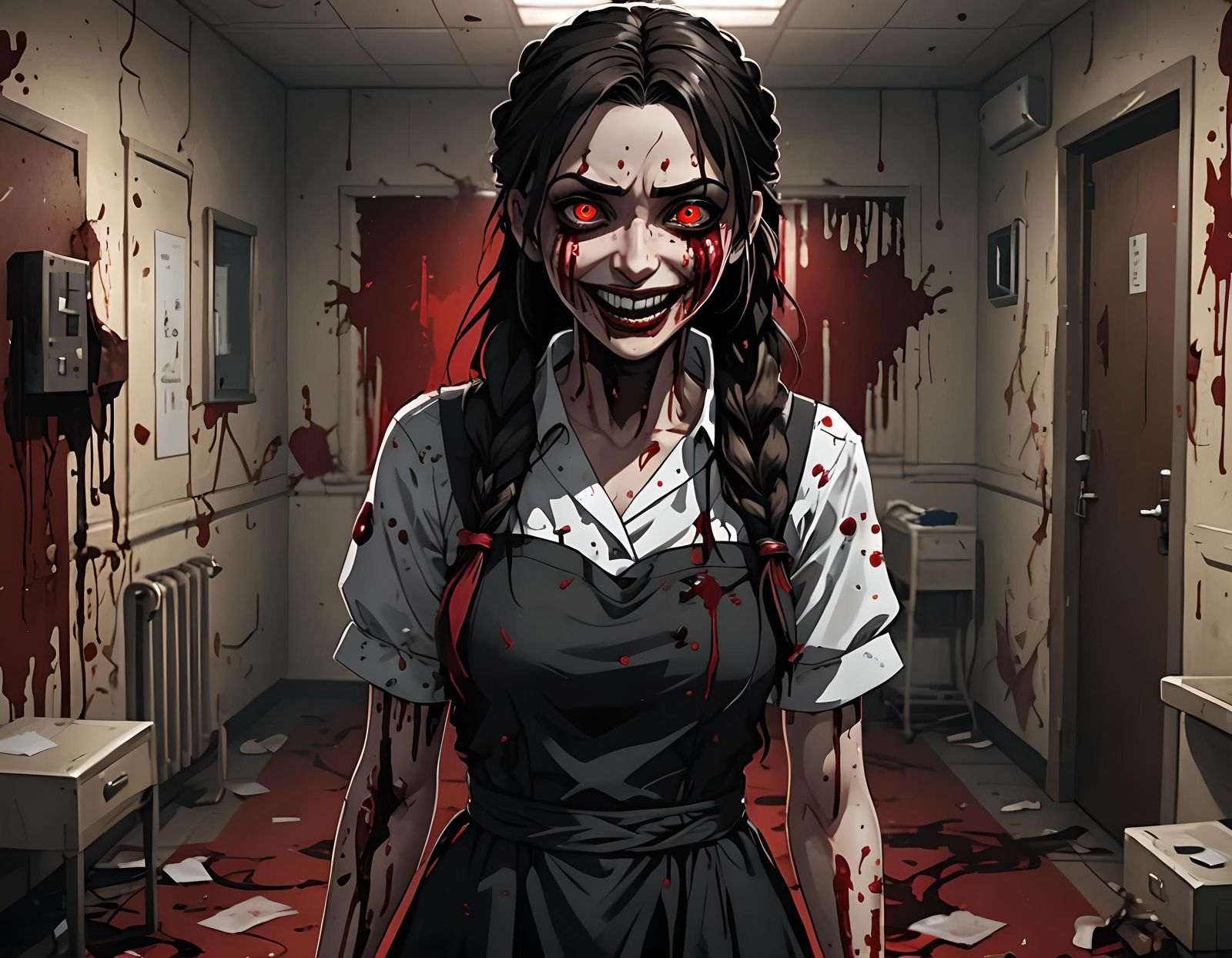 Animated Horror Character with Red Eyes Illustration