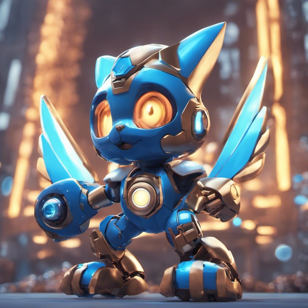 Hyperrealistic Cat Megaman with Wings in Neon