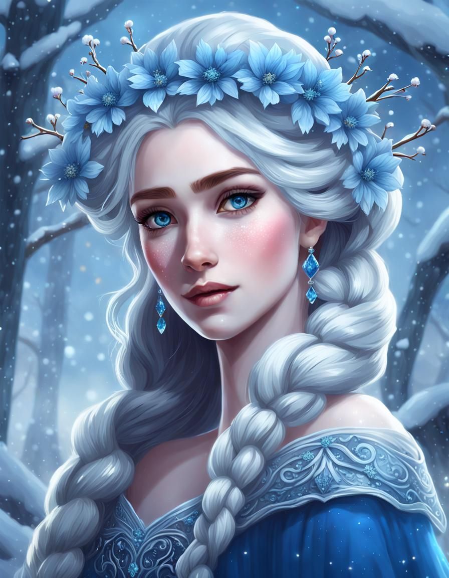 Winter Elf Princess Portrait in Fantasy Art Style