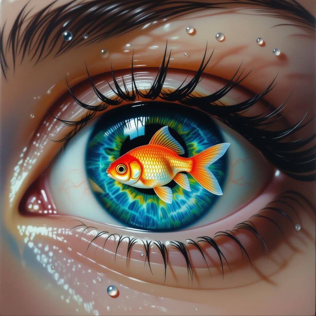 Surreal Goldfish Eye Oil Painting
