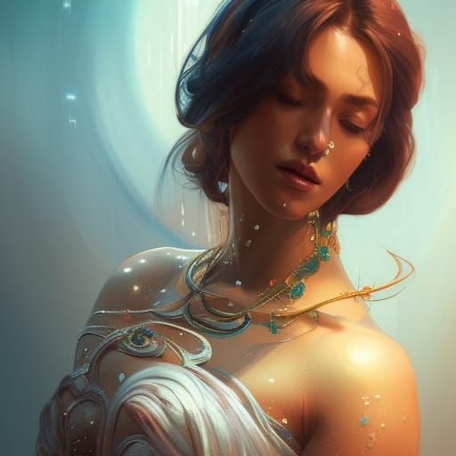 Exotic Aries Woman Portrait in Art Nouveau Style