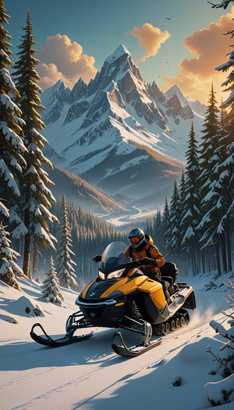 Ski-Doo Racing Through Winter Wonderland in Vibrant, 8k Reso...