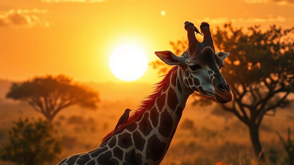 Giraffe in Sun-Drenched Savannah, Dreamy Ethereal Art